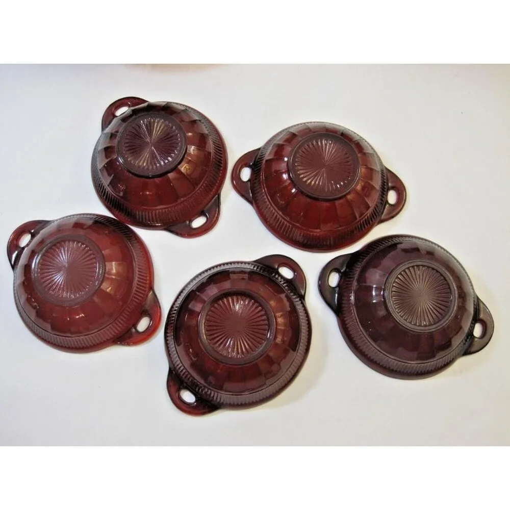 Vintage Anchor Hocking Coronation Royal Ruby Red Serving Berry Bowl 6pc Set